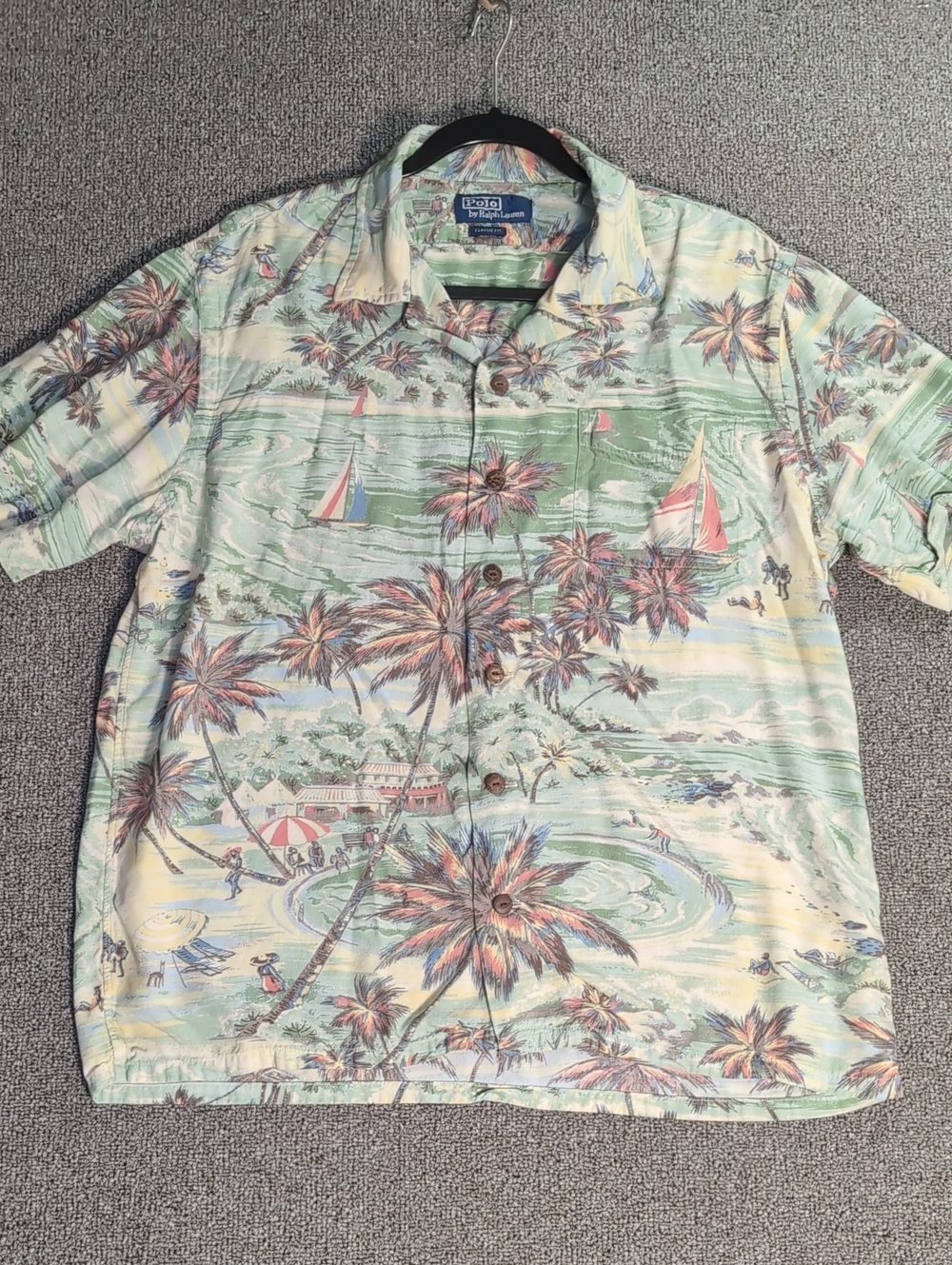 Polo Ralph Lauren Short Sleeve Revere Collar Beach Print Rayon Shirt Size Large - Picture 4 of 13